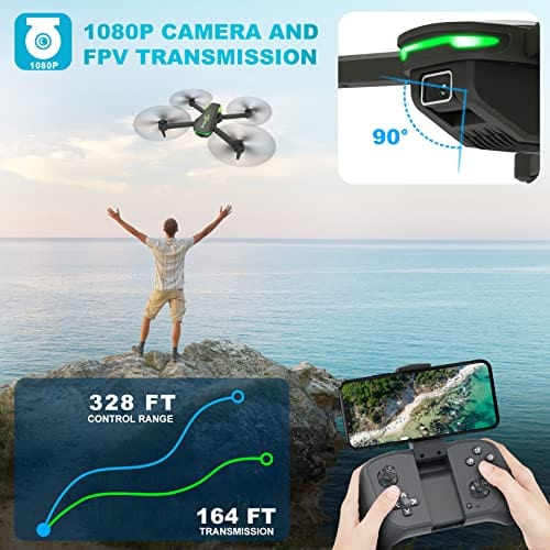 Drone avec caméra 1080P pour débutants et enfants, quadrirotor télécommandé pliable avec commande vocale, gestes selfie, maintien d'altitude, démarrage à une touche, flips 3D, 2 batteries, jouets cadeaux pour garçons filles 