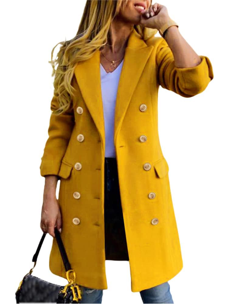 IDEALSANXUN Womens Fall Winter Wool Coats Double Breasted Midi Peacoat Trench Coats