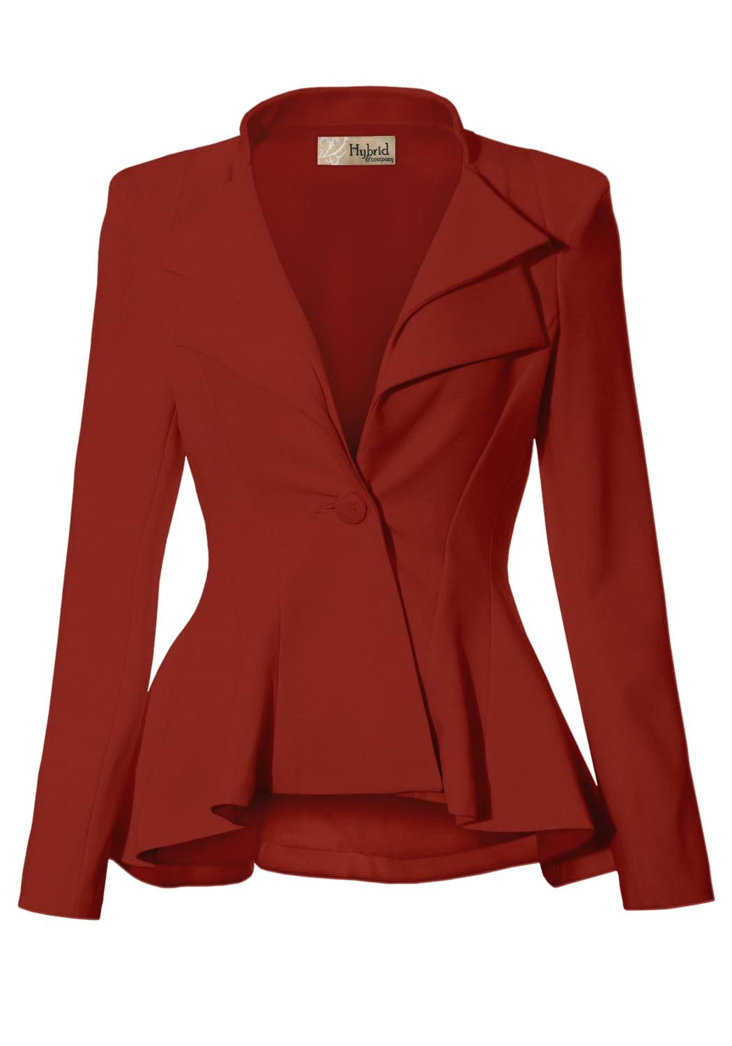 Hybrid & Company Women's Casual Work Office Dressy Double Notch Lapel Sharp Shoulder Pad Single Button Peplum Comfy Blazer