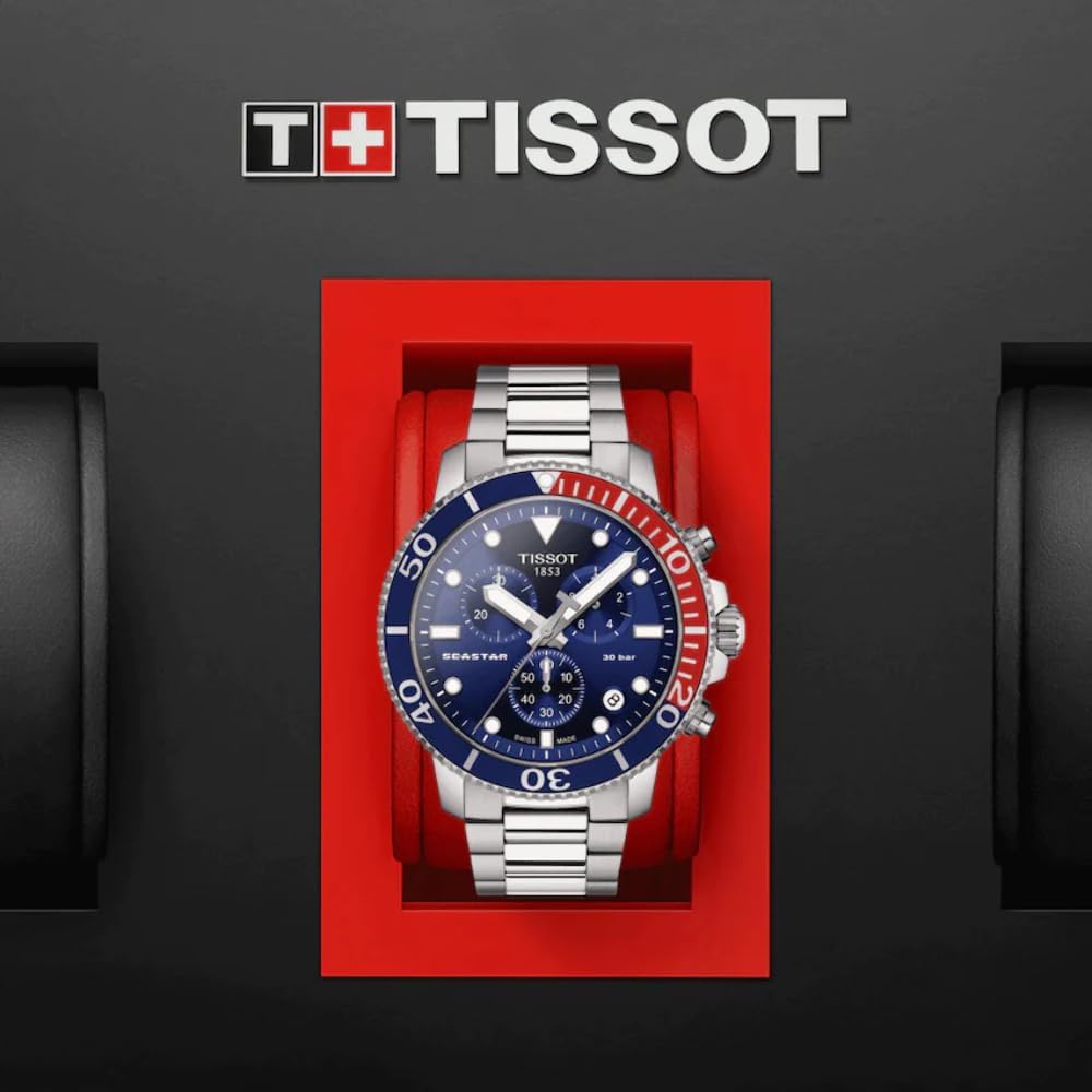 Tissot Mens Seastar 1000 Quartz Chronograph 316L Stainless Steel case Swiss Quartz Watch, Grey, Stainless Steel, 22 (T1204171104103)