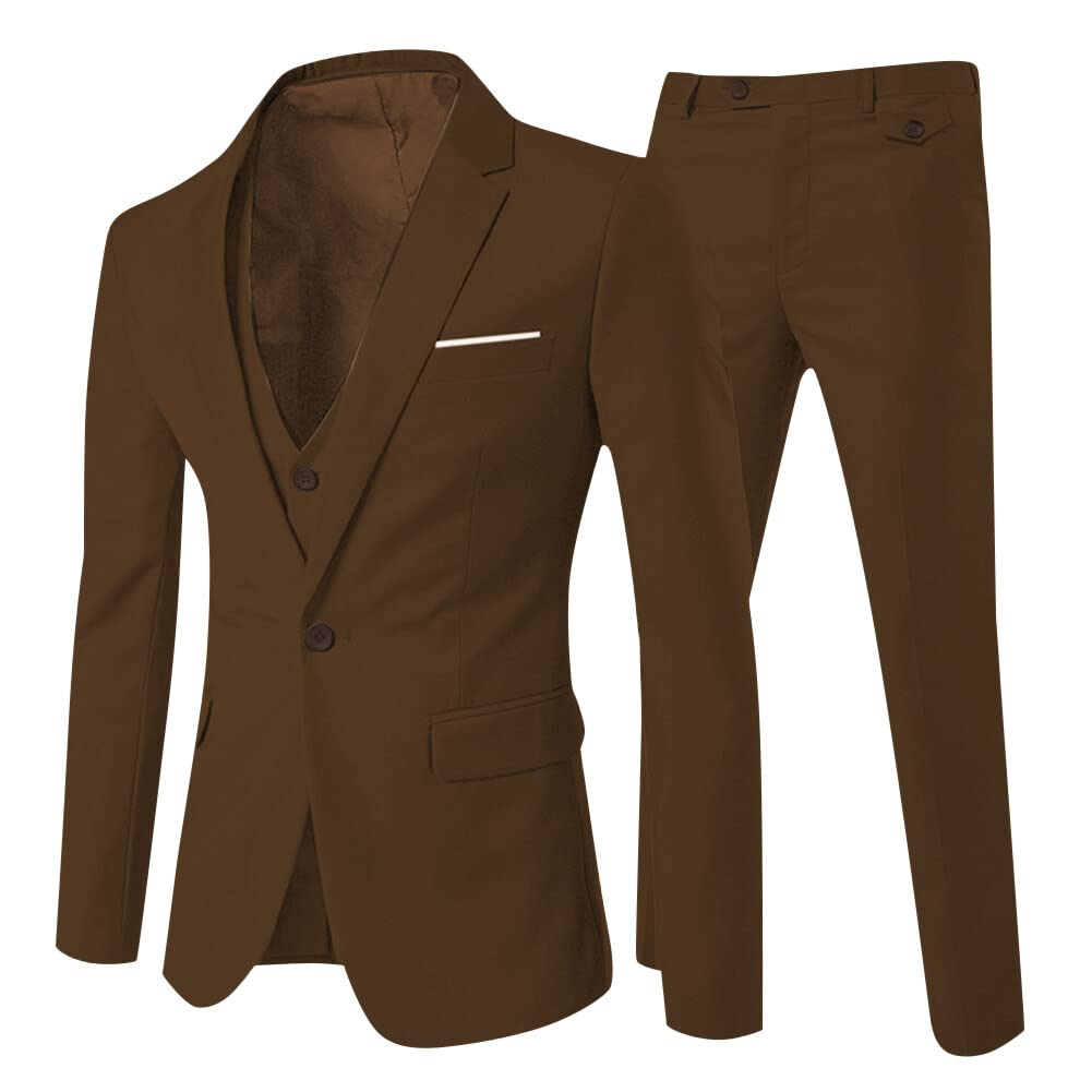 Cloudstyle Mens 3-Piece Suit Notched Lapel One Button Slim Fit Formal Jacket Vest Pants Set