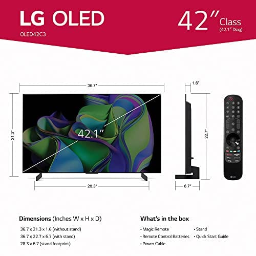 LG C3 Series 65-Inch Class OLED evo 4K Processor Smart Flat Screen TV for Gaming with Magic Remote AI-Powered OLED65C3PUA, 2023 with Alexa Built-in