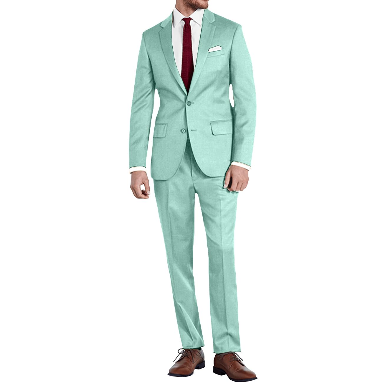 Mens Slim Fit 2 Piece Suit Two Button Notched Lapel Solid Suit Jacket Pants Set Tuxedo for Prom