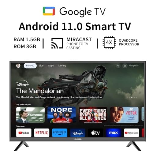 TV intelligente 32 pouces avec LED Google TV, assistant Google intégré avec télécommande vocale, compatible avec Bluetooth, streaming TV HD 768p (noir) 