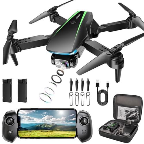 Mini Drone con cámara - Drone plegable HD 1080P con vuelo estable, control de gravedad, seguimiento automático, vuelo de trayectoria, lente ajustable de 90°, despegue con una tecla, 2 baterías, drones para adultos y niños 