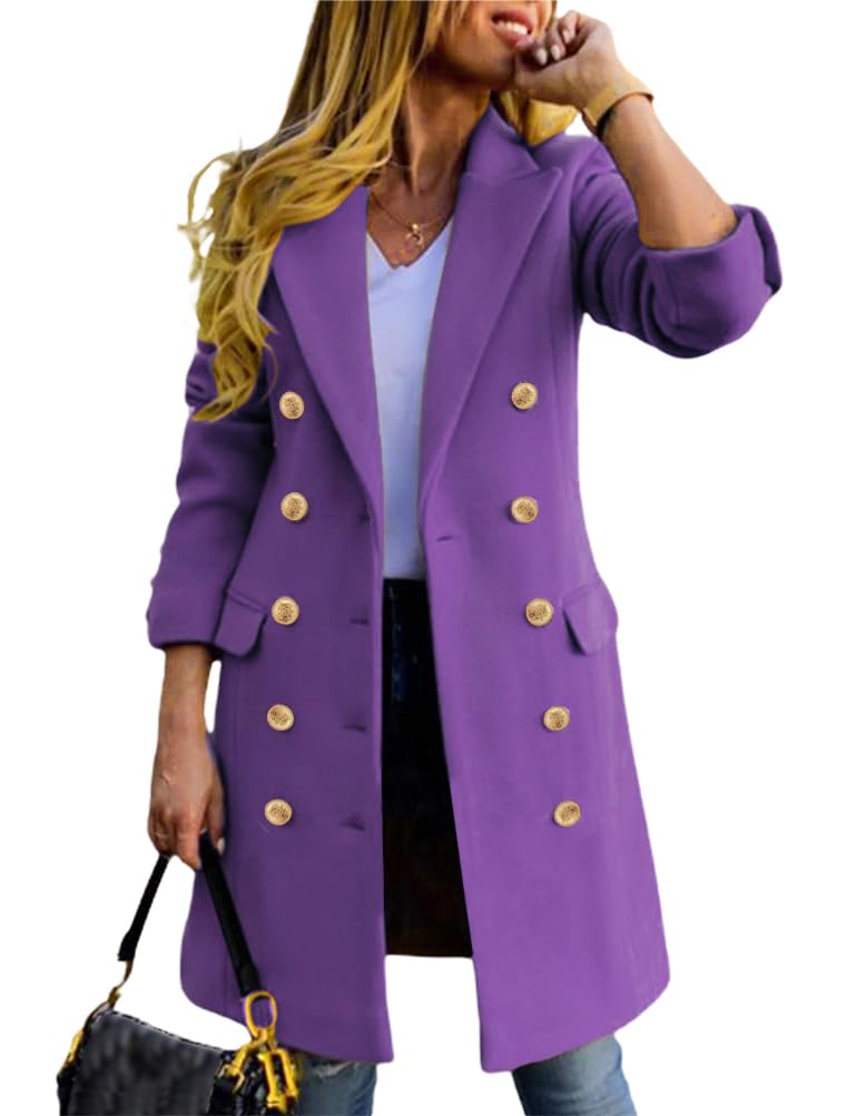 IDEALSANXUN Womens Fall Winter Wool Coats Double Breasted Midi Peacoat Trench Coats