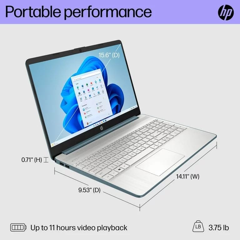 Ordinateur portable HP 15,6" (comprend 1 an Microsoft 365), écran HD, processeur Intel Quad-Core N200, 16 Go de RAM, 128 Go de stockage, Wi-Fi 5, webcam, HDMI, pavé numérique, Windows 11 Famille, rouge 