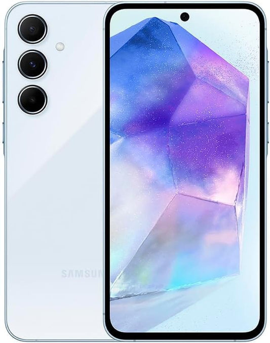 Samsung Galaxy A55 5G + 4G LTE (256 Go + 8 Go) (Tmobile Mint Tello &amp; Global) Débloqué Amérique latine Garantie SM-A556E/DS 6,6" 120 Hz 50 MP Triple + (chargeur USB mural 25 W) (superbes bandes latines Iceblue) 