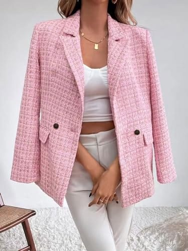 chouyatou Women's Double Breasted Tweed Blazer Jacket Business Casual Dressy Blazer Office Work Suits