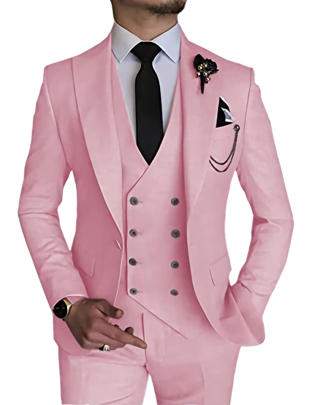 Wangyue Men's Suit Slim Fit 3 Piece Suit Double Breasted Suit One Button Formal Wedding Prom Suits