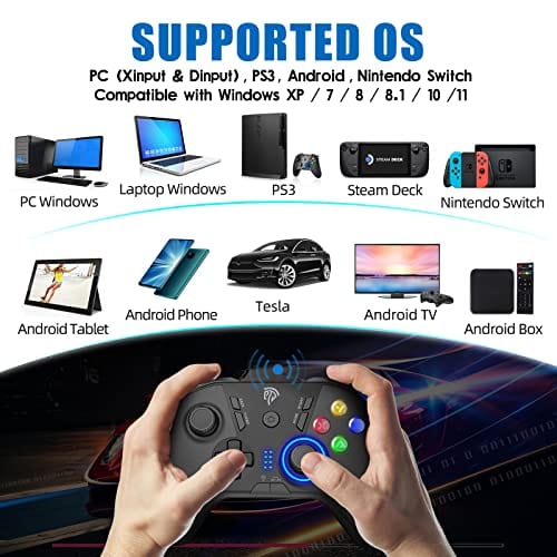 EasySMX Controlador de juegos inalámbrico para Windows PC/Steam Deck/PS3/Android TV BOX, joystick de gamepad Plug and Play con vibración dual con 4 teclas personalizadas, batería de hasta 14 horas, funciona para Nintendo Switch 