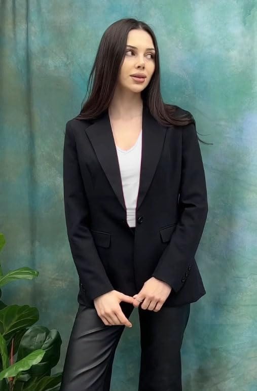 Blazer de oficina para mujer, con un botón, solapa con muescas, para negocios, esmoquin, informal, chaqueta, traje pequeño