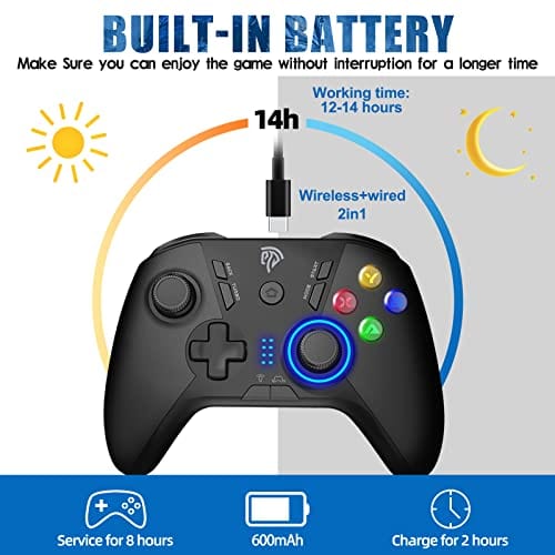 EasySMX Controlador de juegos inalámbrico para Windows PC/Steam Deck/PS3/Android TV BOX, joystick de gamepad Plug and Play con vibración dual con 4 teclas personalizadas, batería de hasta 14 horas, funciona para Nintendo Switch 