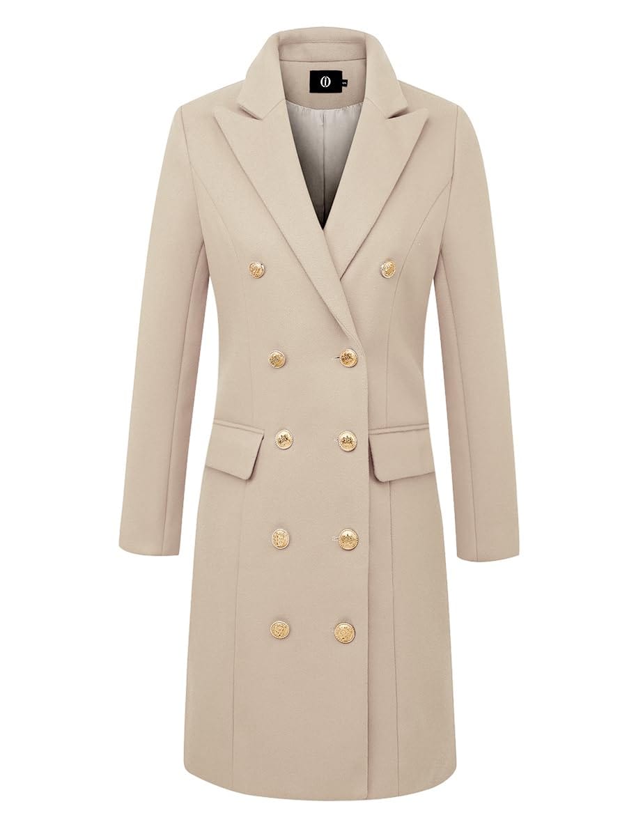 IDEALSANXUN Womens Fall Winter Wool Coats Double Breasted Midi Peacoat Trench Coats