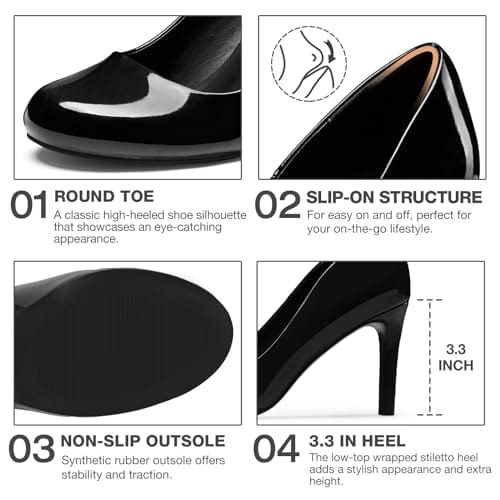 Women's Round Toe Comfortable Stiletto Heels Closed Toe Dress Pumps Shoes for Wedding Work Office Business