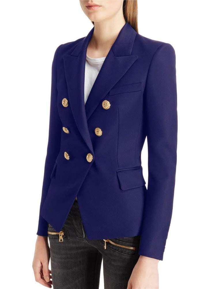 Chouyatou Blazer vintage à double boutonnage pour femme Coupe ajustée