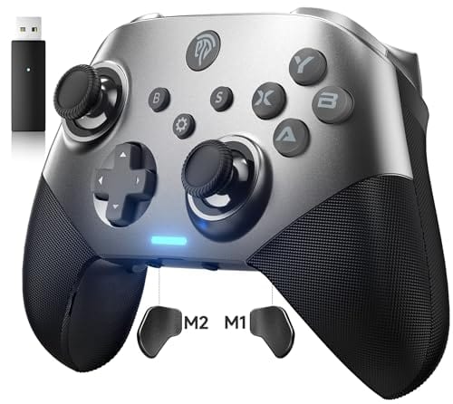 EasySMX Controlador inalámbrico para PC con disparadores Hall, joysticks Hall, controlador Bluetooth para PC, Switch y Steam, Android TV, Android Mobile y iPhone/iPad - Incluye una placa frontal intercambiable blanca 