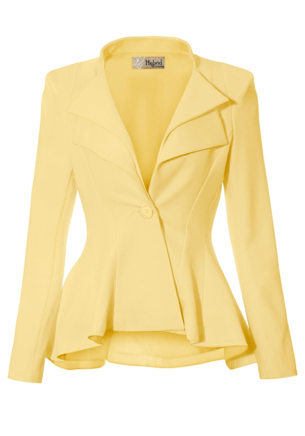 Hybrid & Company Women's Casual Work Office Dressy Double Notch Lapel Sharp Shoulder Pad Single Button Peplum Comfy Blazer