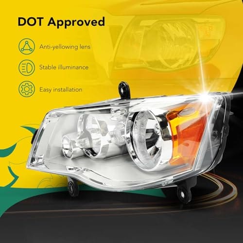 YHTAUTO Headlights Assembly Fits 2008-2016 Chrysler Town & Country, 2011-2020 Dodge Grand Caravan Head Lights Lamps Clear Lens Chrome Housing Waterproof Headlamps DOT Approved