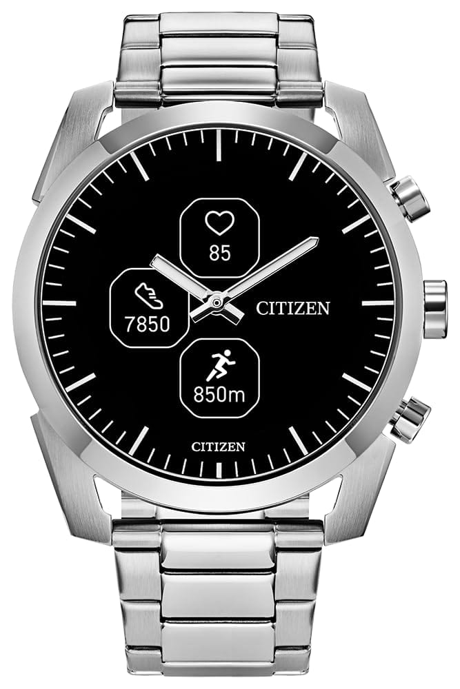 Montre intelligente Citizen CZ avec application de bien-être YouQ comprenant l'IA IBM Watson® et les recherches de la NASA, écran personnalisable en noir et blanc, Bluetooth, RH, suivi d'activité, autonomie de 18 jours, compatible iPhone® et Android™ 