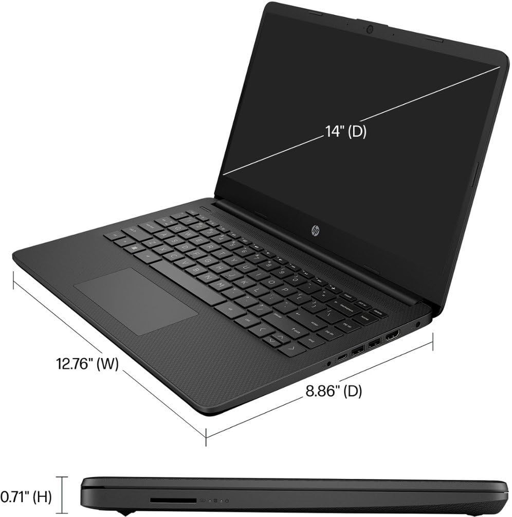 HP más nuevo portátil ultraligero de 14" para estudiantes y empresas, Intel Quad-Core N4120, 8 GB de RAM, 192 GB de almacenamiento (64 GB eMMC+128 GB Micro SD), 1 año de Office 365, cámara web, HDMI, WiFi, USB-A y C, Win 11 S 