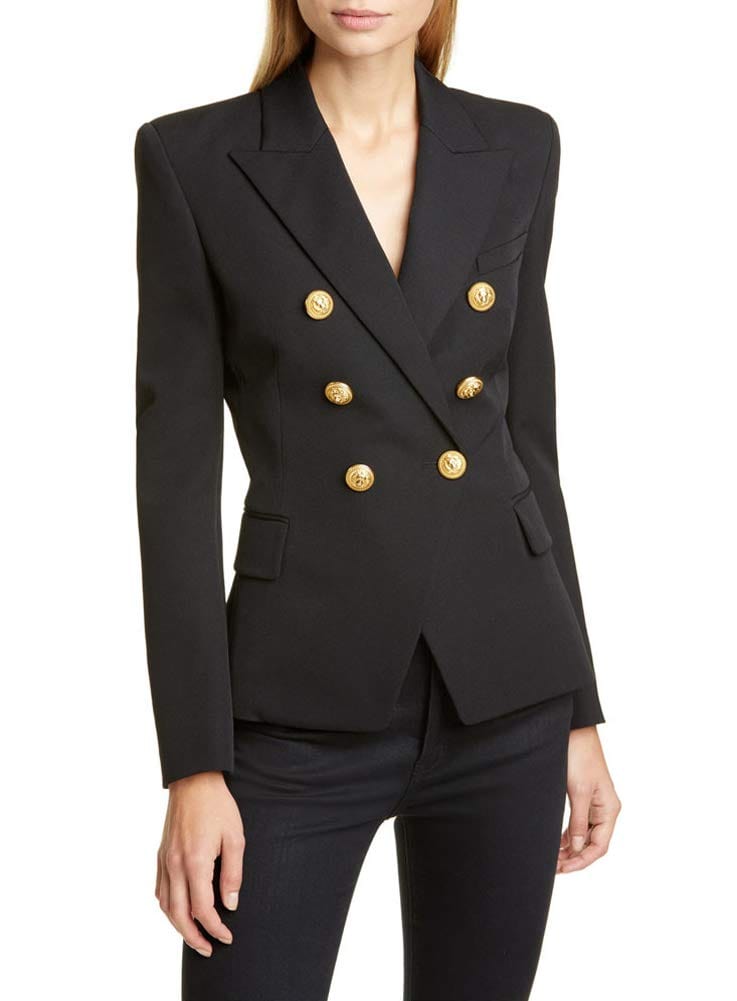 Chouyatou Blazer vintage à double boutonnage pour femme Coupe ajustée