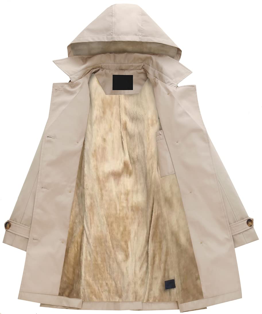 Chrisuno Trench-coat mi-long à double boutonnage pour femme avec ceinture et capuche amovible 