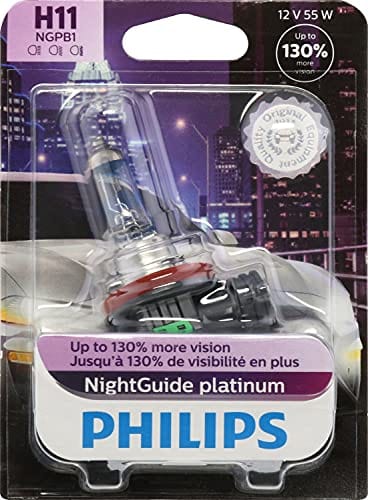 Philips Automotive Lighting H11 NightGuide Platinum Ampoule de phare améliorée, lot de 1