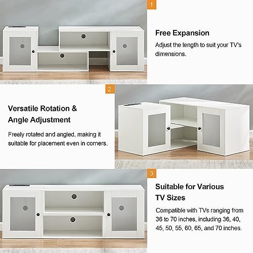 VECELO LED TV Stand for Televisions up to 70 Inchs Modern Entertainment Center with Storage Media Console with 23 Flashing Options and 4 Customizable Modes for Living Room, Bedroom, Glossy Black