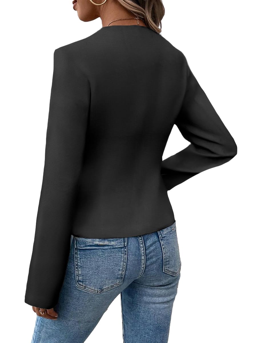 Mina Self 2024 Summer Cropped Collarless Blazer Lightweight Fully Lined Open Front Elegant Petite Work Office Jackets