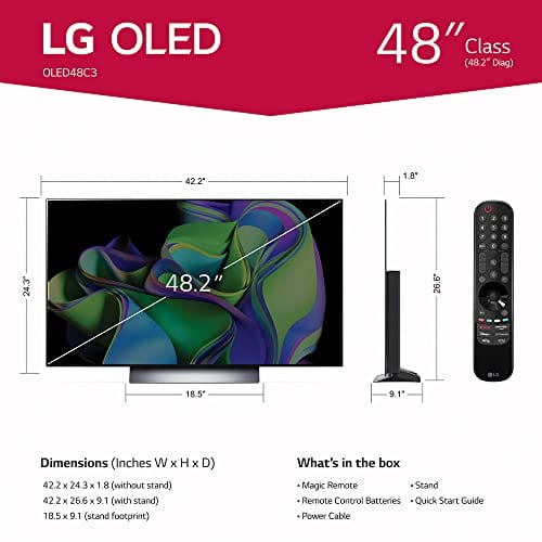 LG C3 Series 65-Inch Class OLED evo 4K Processor Smart Flat Screen TV for Gaming with Magic Remote AI-Powered OLED65C3PUA, 2023 with Alexa Built-in