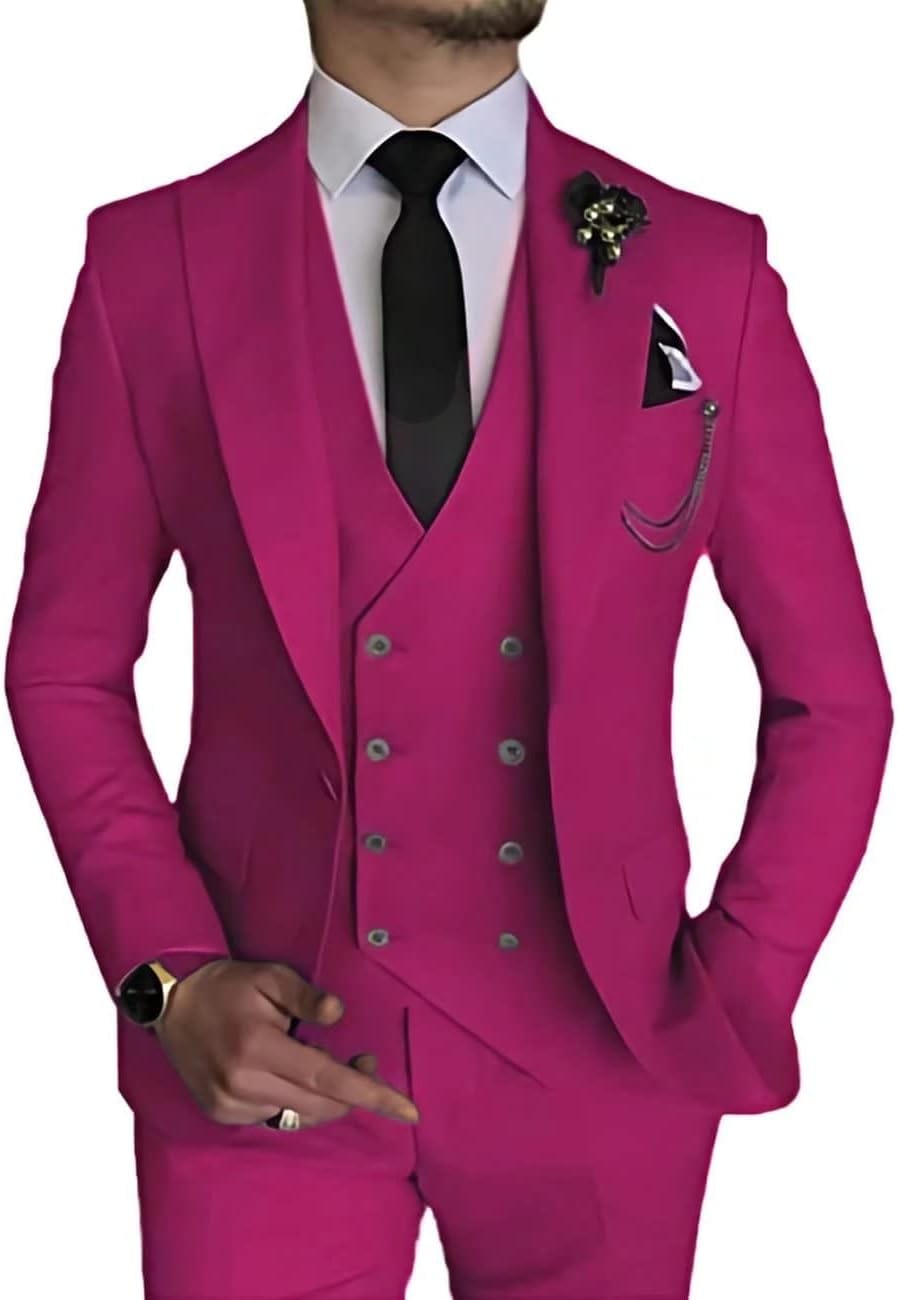 Wangyue Men's Suit Slim Fit 3 Piece Suit Double Breasted Suit One Button Formal Wedding Prom Suits