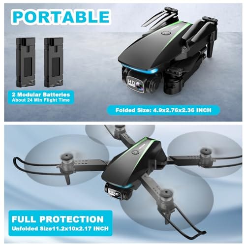 Mini Drone con cámara - Drone plegable HD 1080P con vuelo estable, control de gravedad, seguimiento automático, vuelo de trayectoria, lente ajustable de 90°, despegue con una tecla, 2 baterías, drones para adultos y niños 