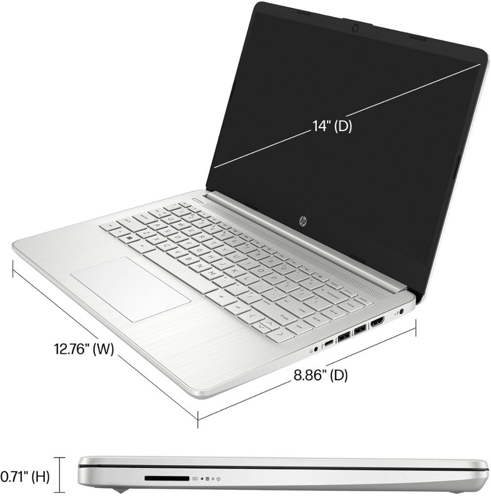 HP le plus récent ordinateur portable ultra léger de 14 po pour étudiants et entreprises, Intel Quad-Core N4120, 8 Go de RAM, 192 Go de stockage (64 Go eMMC + 128 Go Micro SD), 1 an Office 365, webcam, HDMI, WiFi, USB-A&amp;C, Win 11 S 