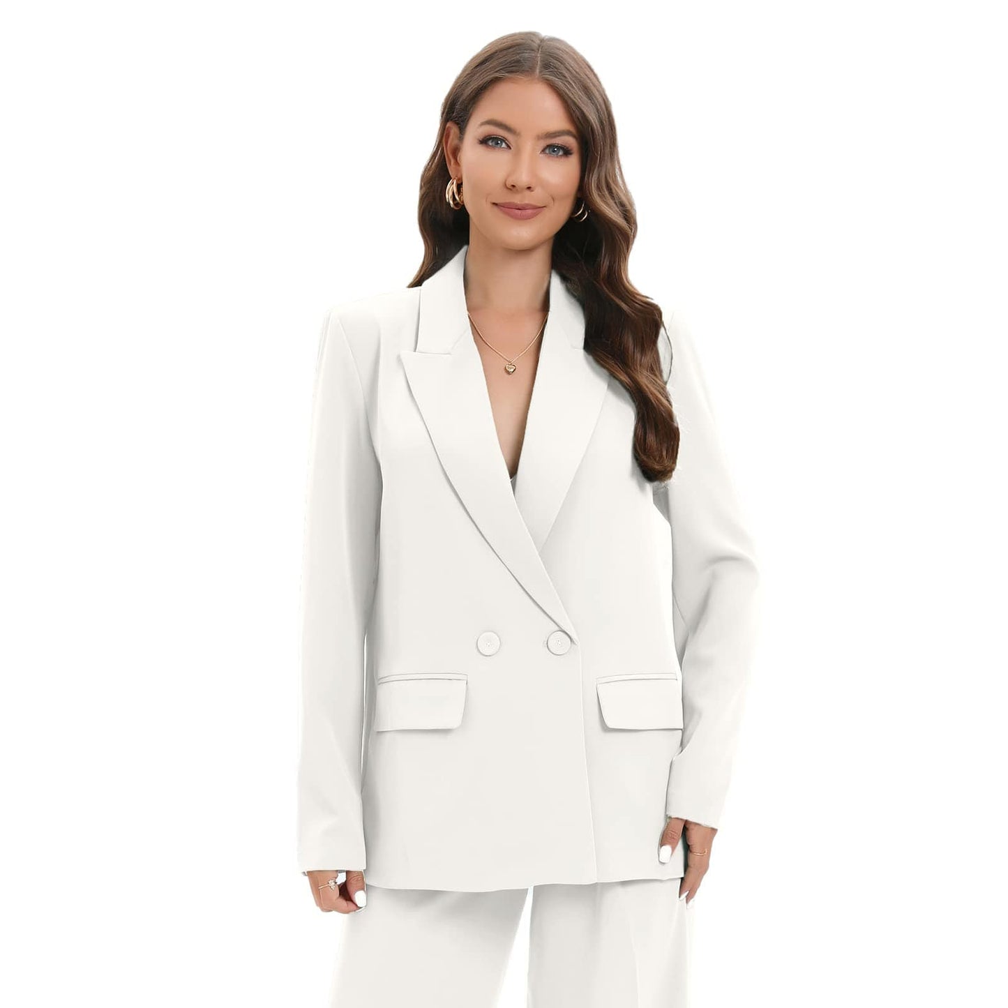 Women's Oversized Double-Breasted Suit Blazer Jacket Long Sleeve Casual Boyfriend Style Work Office Blazer with Pockets