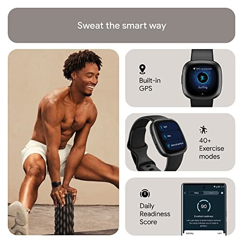 Fitbit Versa 4 Montre intelligente de fitness avec préparation quotidienne, GPS, fréquence cardiaque 24h/24 et 7j/7, plus de 40 modes d'exercice, suivi du sommeil et plus encore, rose sable/cuivre rose, taille unique (bracelets S et L inclus) 