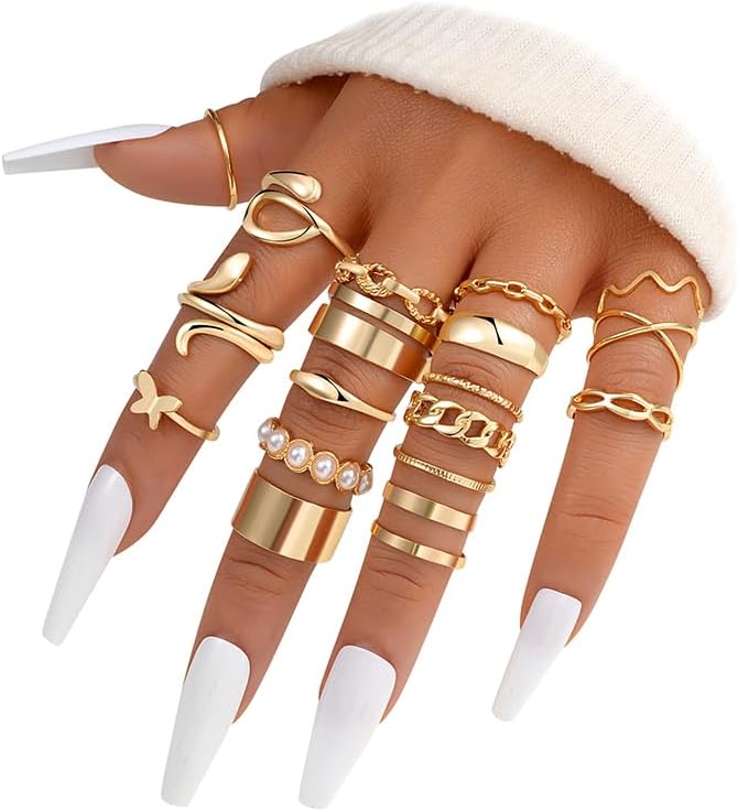 ÌF ME 24 Pcs Gold Vintage Knuckle Rings Set for Women Girls, Boho Dainty Stackable Midi Finger Rings, Snake Butterfly Signet Fashion Ring Pack Jewelry Gifts. Xpress