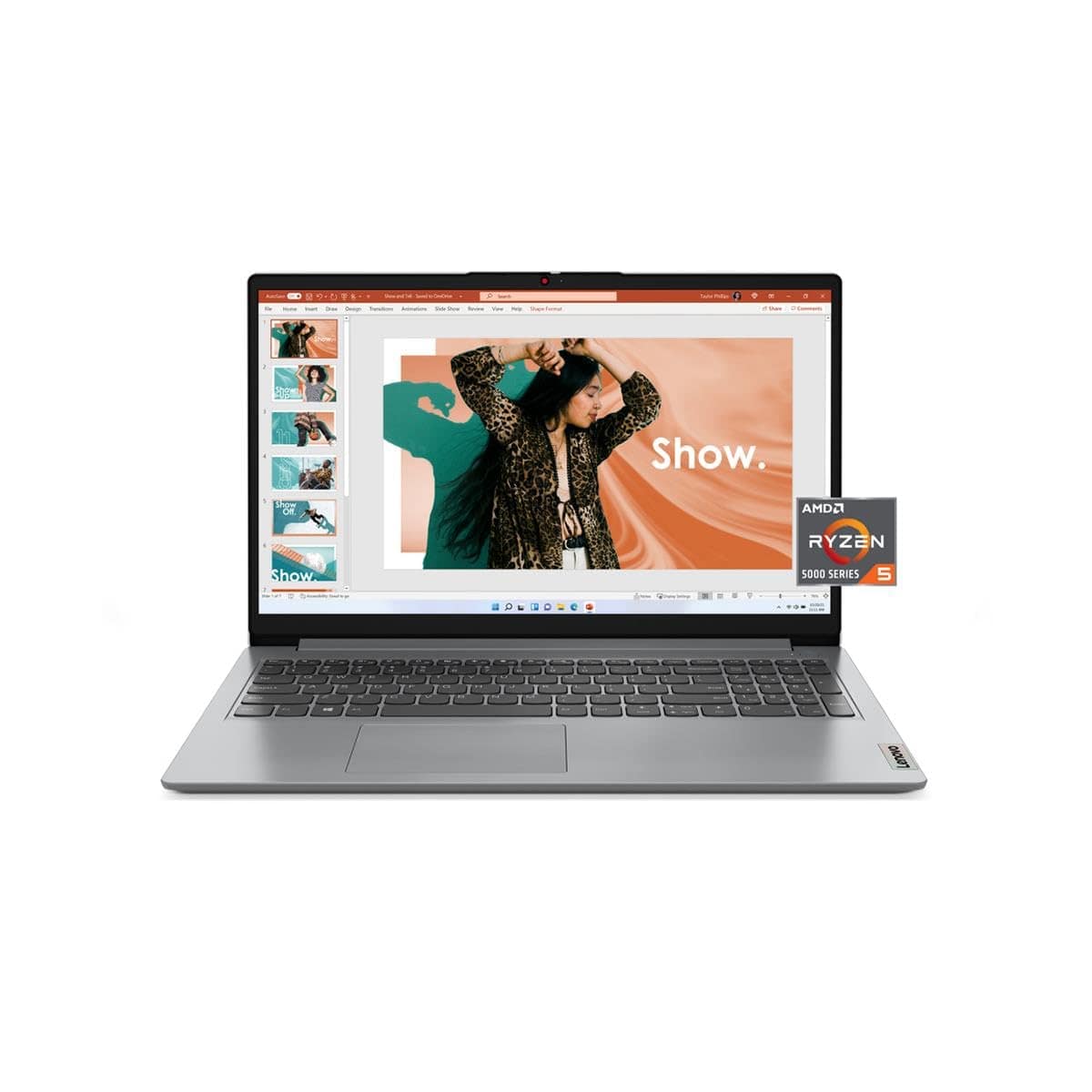 Laptop Lenovo IdeaPad 1, pantalla FHD de 15,6", AMD Ryzen 5 5500U, 8 GB de RAM, 512 GB SSD, Windows 11 Home, cámara de 720p con obturador de privacidad, cancelación inteligente de ruido, gris nube 