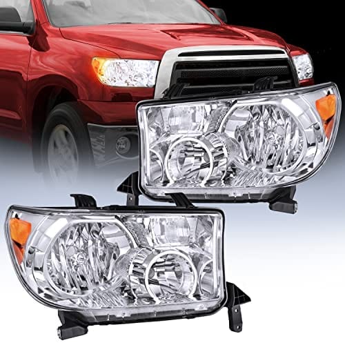 Nilight Conjunto de faros delanteros para Toyota Tundra 2007 2008 2009 2010 2011 2012 2013 Sequoia 2008-2017, carcasa cromada, reflector ámbar, lado del conductor y del pasajero, 2 años de garantía 