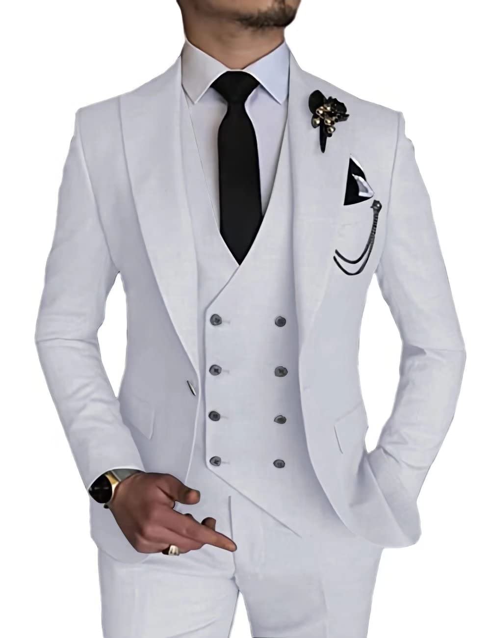 Wangyue Men's Suit Slim Fit 3 Piece Suit Double Breasted Suit One Button Formal Wedding Prom Suits