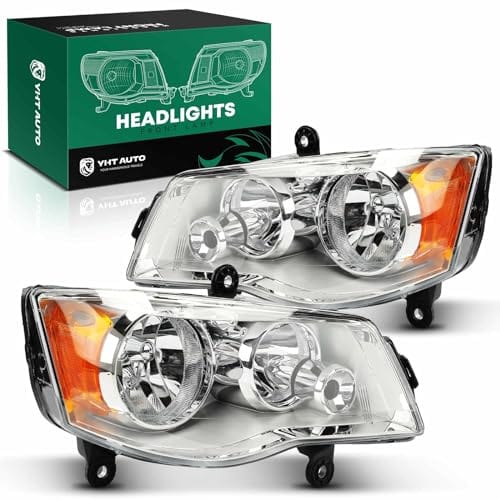 YHTAUTO Headlights Assembly Fits 2008-2016 Chrysler Town & Country, 2011-2020 Dodge Grand Caravan Head Lights Lamps Clear Lens Chrome Housing Waterproof Headlamps DOT Approved