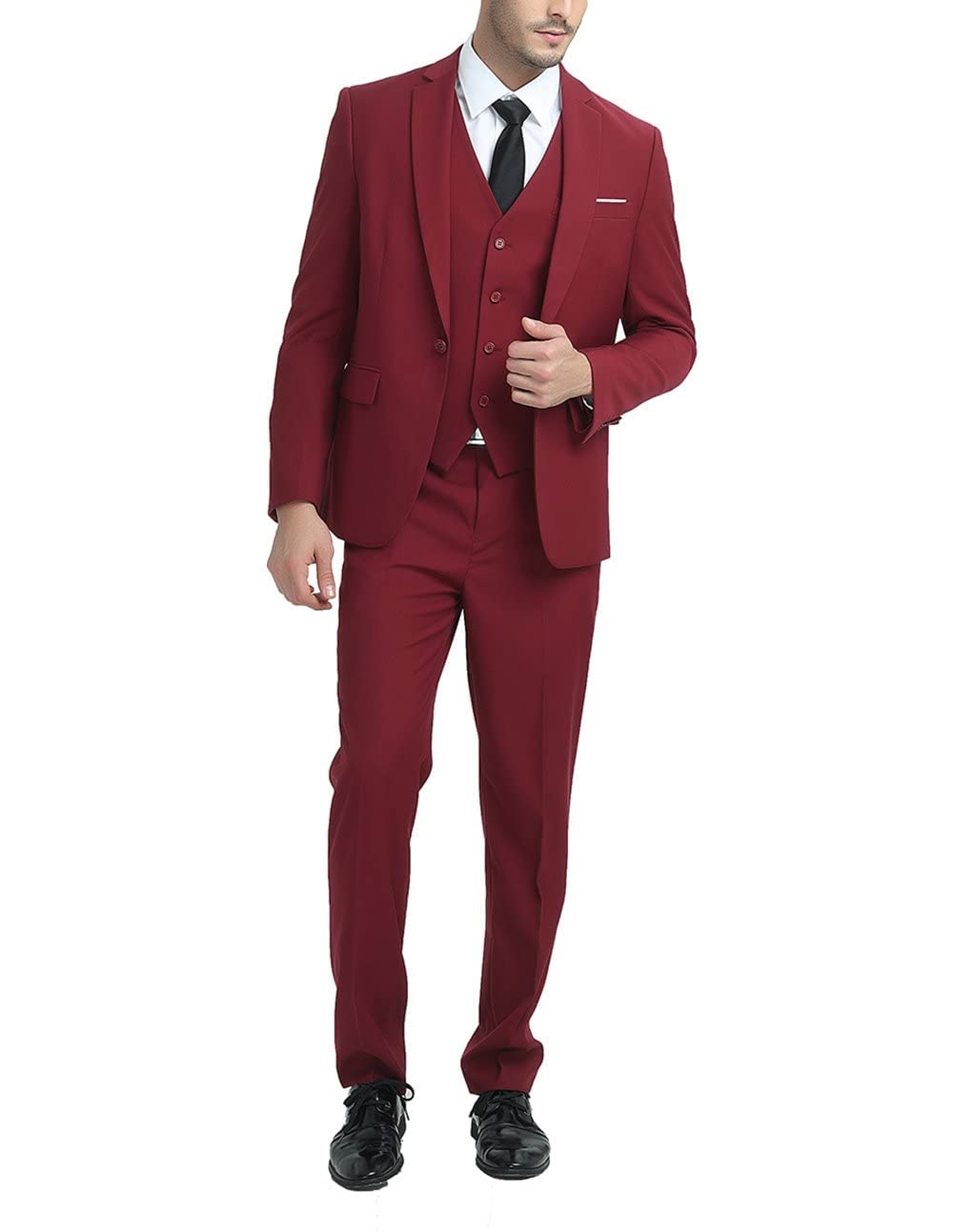 Cloudstyle Mens 3-Piece Suit Notched Lapel One Button Slim Fit Formal Jacket Vest Pants Set