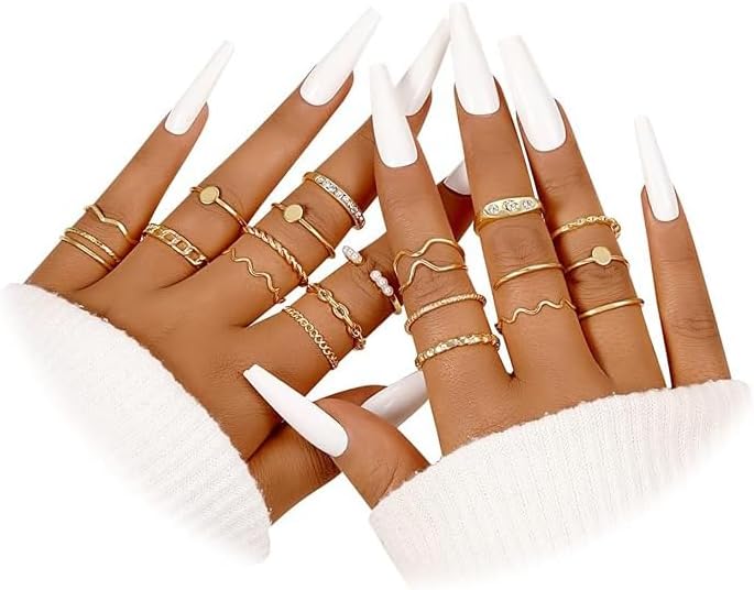 ÌF ME 24 Pcs Gold Vintage Knuckle Rings Set for Women Girls, Boho Dainty Stackable Midi Finger Rings, Snake Butterfly Signet Fashion Ring Pack Jewelry Gifts. Xpress