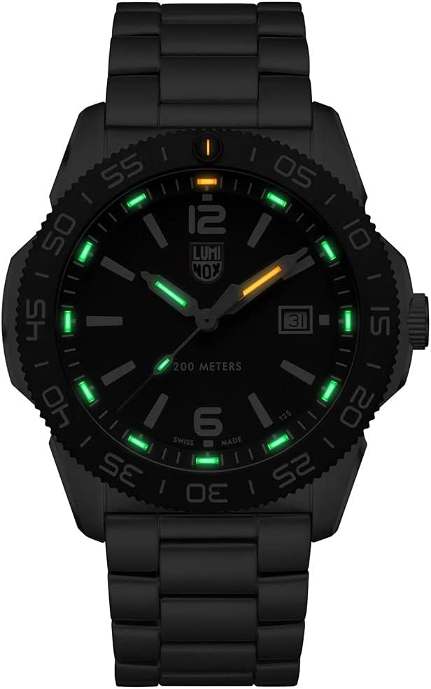 Luminox Navy Seal Pacific Diver Serie 3120 Reloj analógico de cuarzo con esfera negra y banda Oyster de acero inoxidable plateado para hombre 