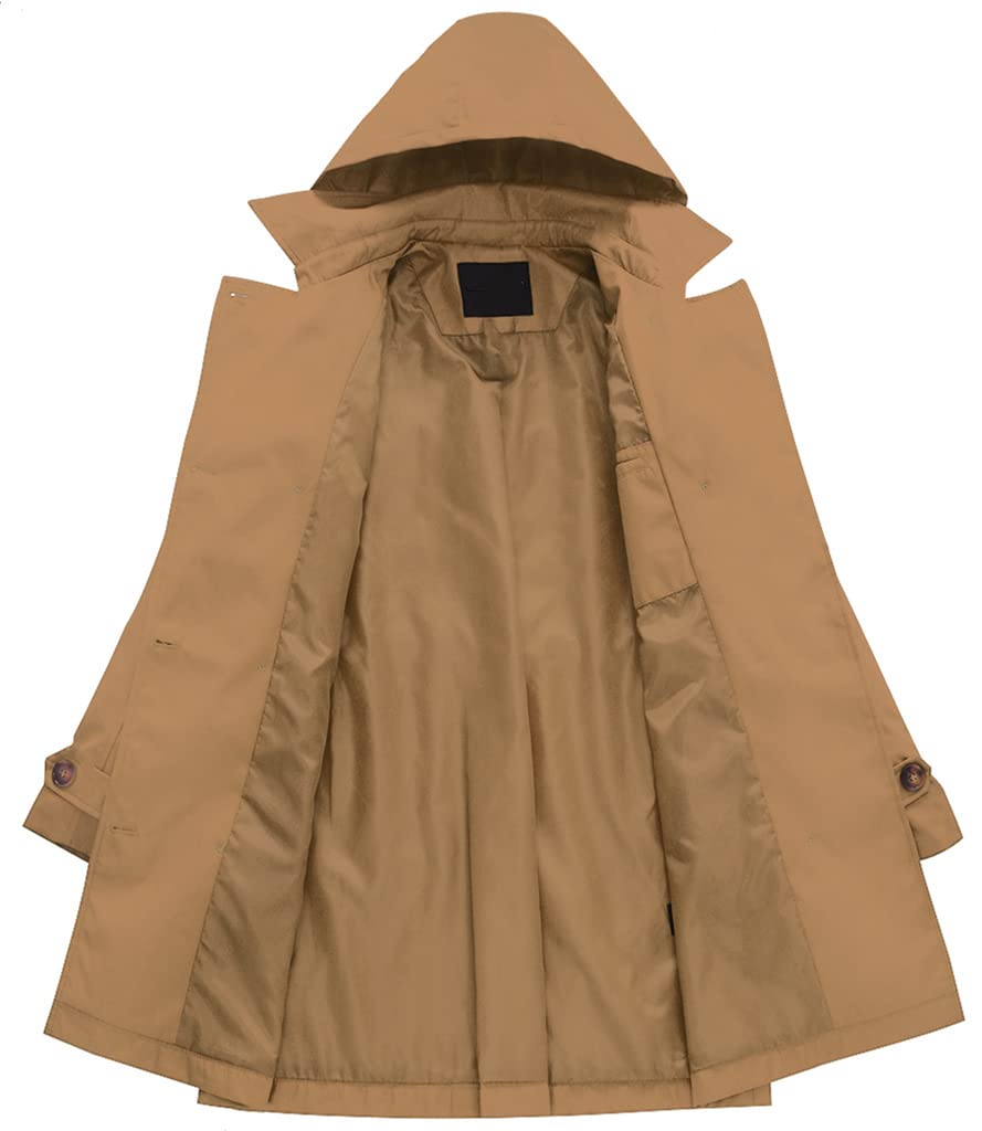 Chrisuno Trench-coat mi-long à double boutonnage pour femme avec ceinture et capuche amovible 