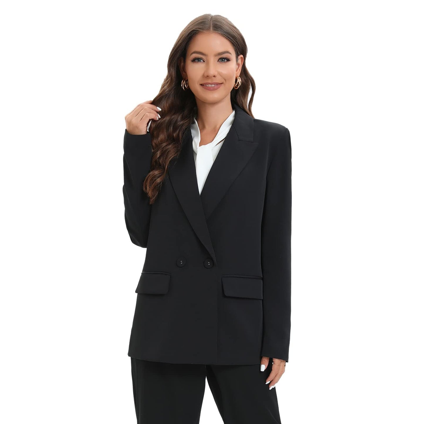 Chaqueta de traje de gran tamaño con doble botonadura para mujer, chaqueta de manga larga, informal, estilo novio, chaqueta de trabajo para oficina con bolsillos