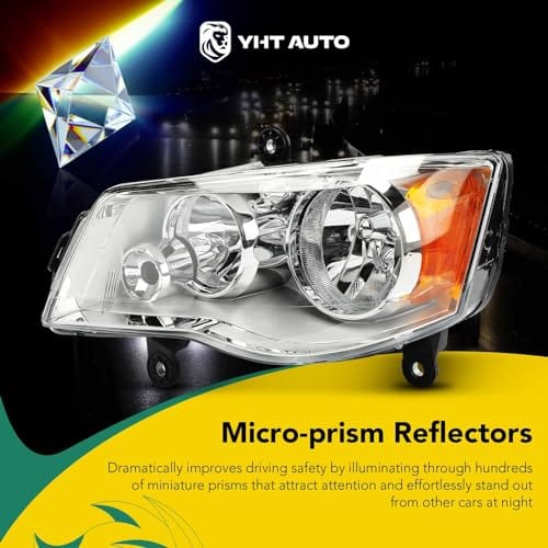 YHTAUTO Conjunto de faros delanteros para Chrysler Town &amp; Country 2008-2016, Dodge Grand Caravan 2011-2020, lentes transparentes, carcasa cromada, faros delanteros impermeables, aprobados por DOT 