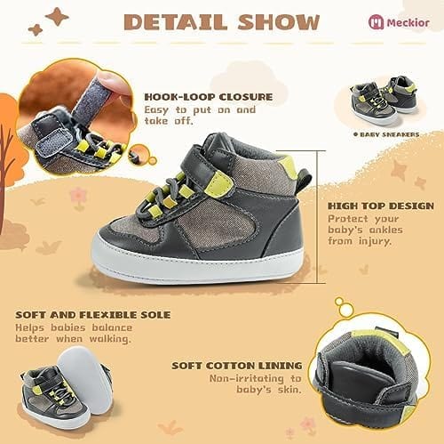 Meckior Toddler Baby Boys Girls High Tops Ankle Sneakers Soft Anti-Slip Sole PU Leather Moccasins Infant Newborn Prewalker First Walking Crib Shoes Xpress