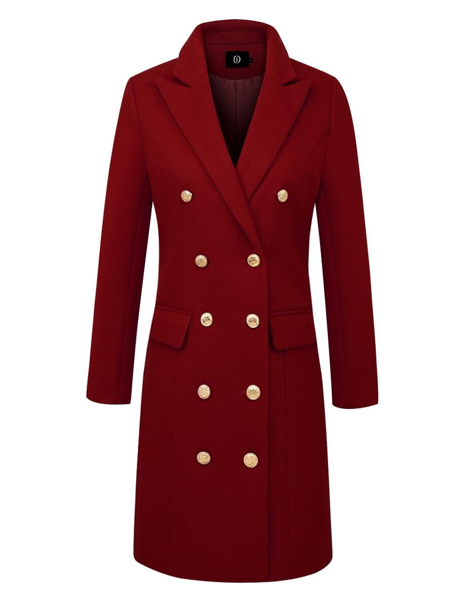 IDEALSANXUN Abrigos de lana para mujer Otoño Invierno con doble botonadura Midi Peacoat