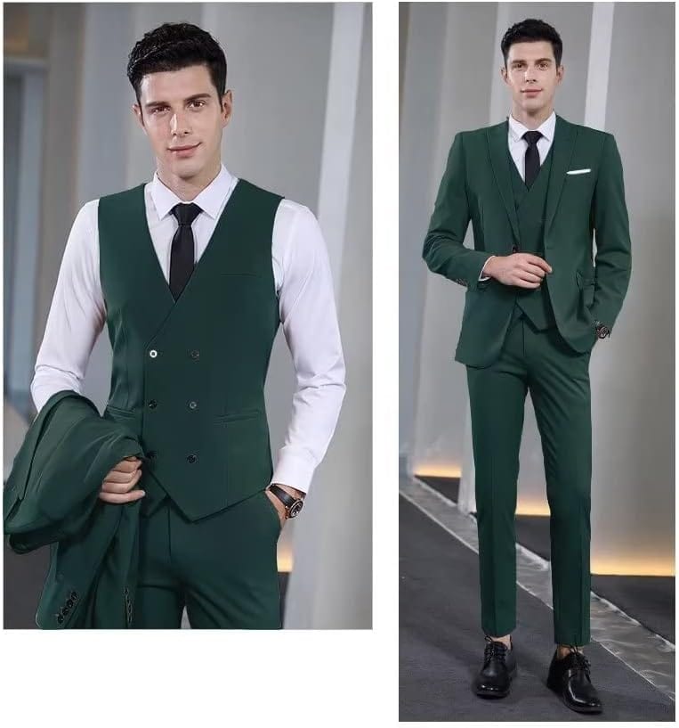 Wangyue Men's Suit Slim Fit 3 Piece Suit Double Breasted Suit One Button Formal Wedding Prom Suits